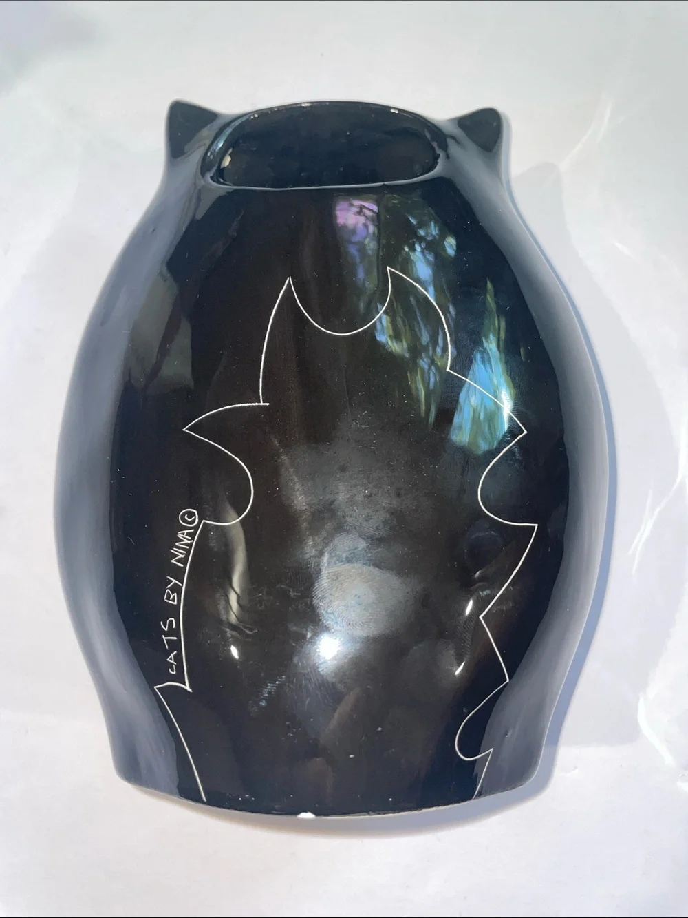 2001 Nina Lyman Black & White Cat 7”Ceramic Vase